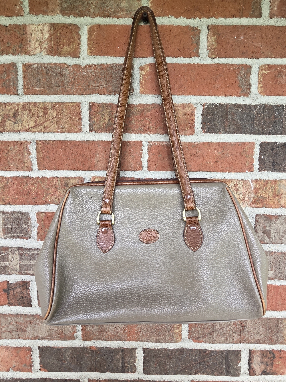Liz Claiborne Olive Green and Brown Leather Tote Shoulder Bag